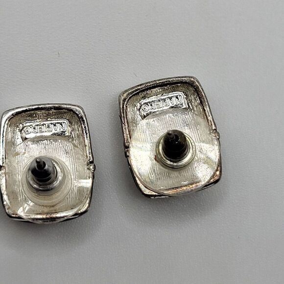Napier Enamel and Silver tone Square Stud Earrings .5in - Picture 3 of 3